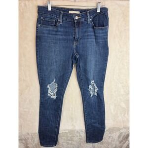 Levis 711 Skinny Jeans Womens 31 Distressed Knee Dark Wash Denim Indigo